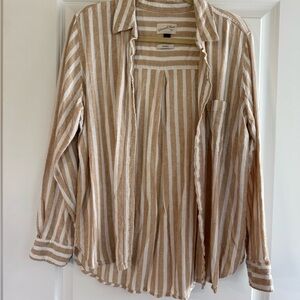 Universal Thread Tan and White Striped Button Down Shirt